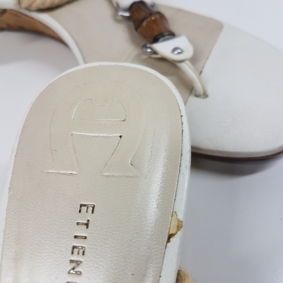 Etienne Aigner White Rope Bamboo Wedge Sandal - Picture 11 of 13